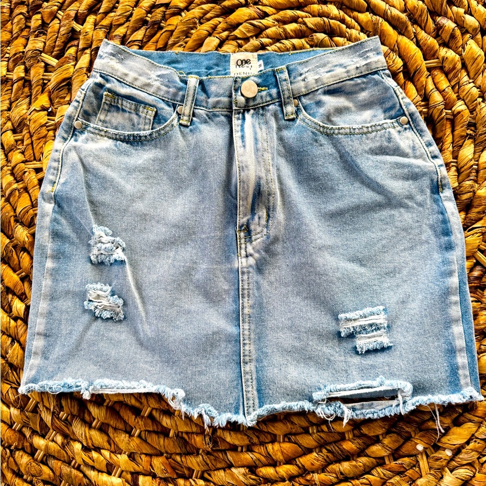 Distressed Denim Skirt